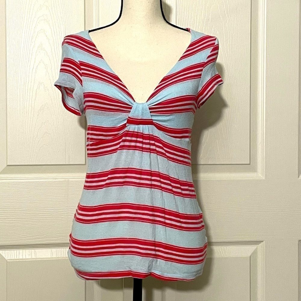Ella Moss vintage sold by Anthropologie Cap Sleeve Tee with V-neck & knot, M